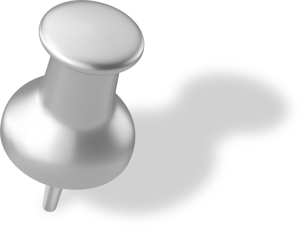 Push pin. Drawing pin. 3D pin with shadow.